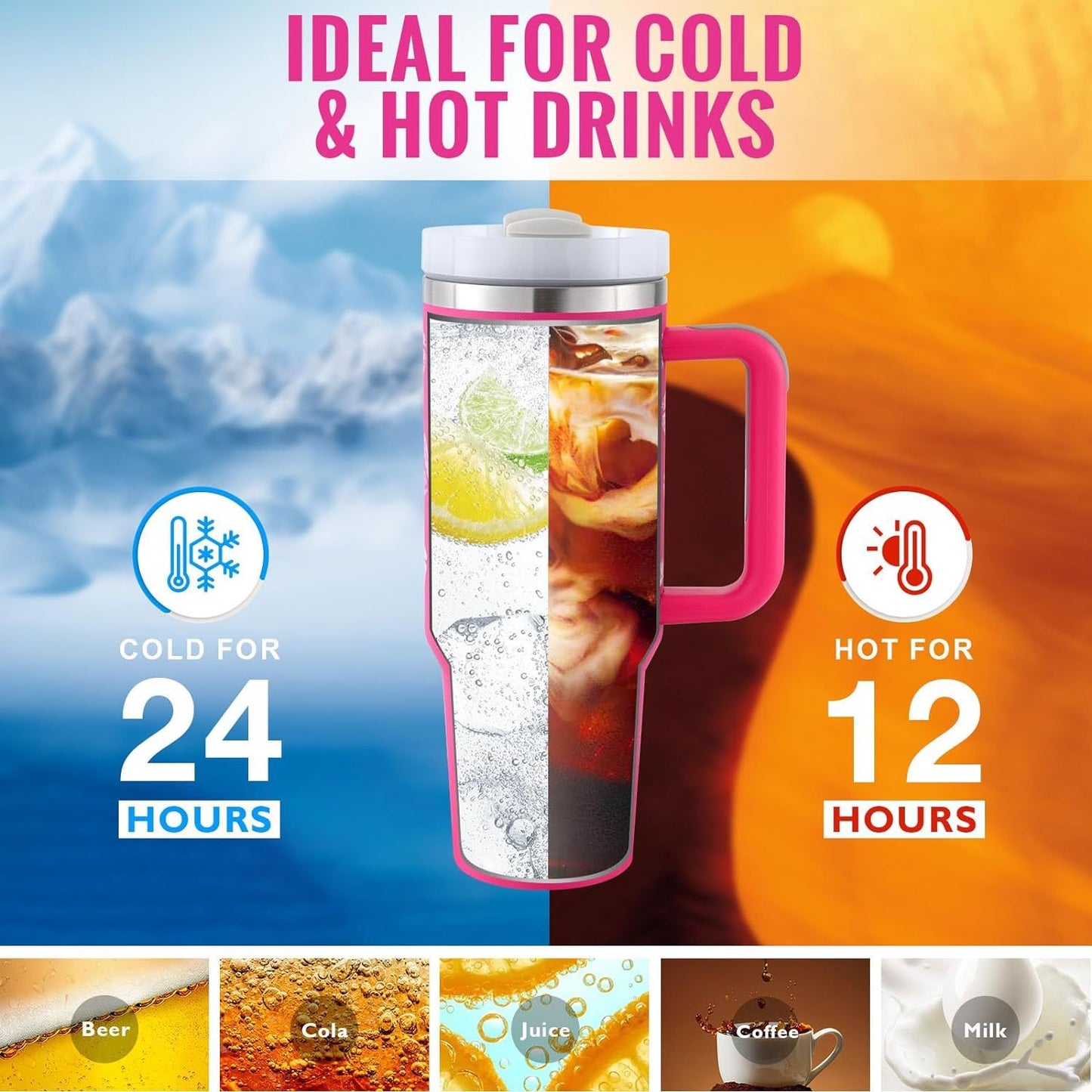 40oz Insulated Tumbler with Handle, Straw, and Lid - Life Hack Mart